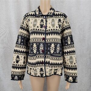 Vintage Aztec Western Tapestry Black and Cream Women's Jacket By Jane Ashley